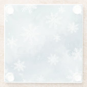 淡い青の雪の花　水彩画の冬 ガラスコースター (裏面)