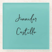 淡い青の黒のミニマリストの書モダン道 ガラスコースター (正面)