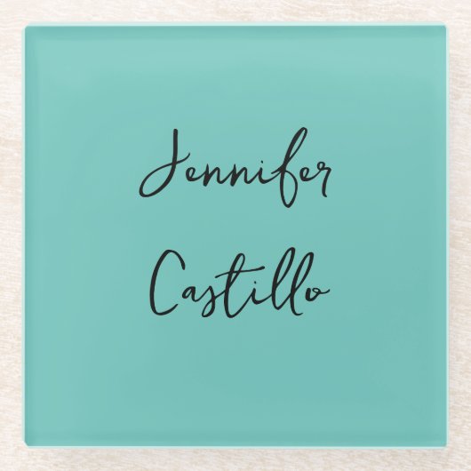 淡い青の黒のミニマリストの書モダン道 ガラスコースター (正面)