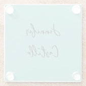 淡い青の黒のミニマリストの書モダン道 ガラスコースター (裏面)