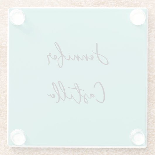 淡い青の黒のミニマリストの書モダン道 ガラスコースター (裏面)