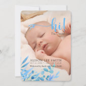 淡い青の「こんにちは」葉と出産発表 案内状 (正面)