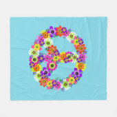 淡い青のPeace Signフローラ フリースブランケット (正面(横))