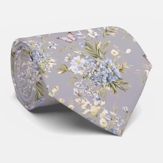 淡い青みがかったグレイの野の花 春の庭の花 ネクタイ (ロール)