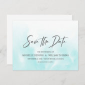 淡い青グラデーションの手書エレガントき結婚の 案内ポストカード (正面/裏面)