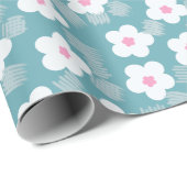 淡い青モダン色の白い花模様 ラッピングペーパー (ロールコーナー)