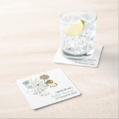 淡い青灰色のタンカラーの夏の花 スクエアペーパーコースター (インサイチュ)