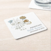 淡い青灰色のタンカラーの夏の花 スクエアペーパーコースター (アングル)