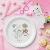 淡い青灰色のタンカラーの夏の花 ペーパープレート (パーティー)