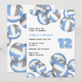 淡い青灰色のバレーボール　誕生日またはチームパーティー 招待状 (正面/裏面)