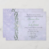 淡い青紫色の春の花の結婚式の披露宴 招待状 (正面/裏面)