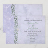 淡い青紫色の春の花をモチーフにした結婚式の披露宴 招待状 (正面/裏面)