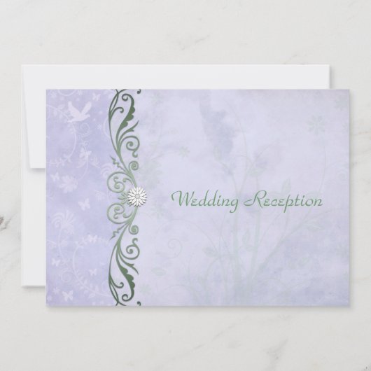 淡い青紫色の春の花を飾った結婚式の披露宴 招待状 (裏面)