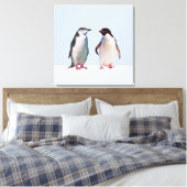 淡い青紫色の背景の美しいペンギンのカップル キャンバスプリント (インサイチュ (寝室))