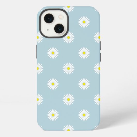 淡い青色のデイジーのイラストパターン iPhoneケース (裏面)