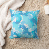 淡い青色の液体抽象芸術パターンと白 クッション (ブランケット)