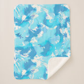淡い青色の液体抽象芸術パターンと白 シェルパブランケット (正面)