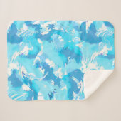 淡い青色の液体抽象芸術パターンと白 シェルパブランケット (正面(横))