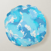 淡い青色の液体抽象芸術パターンと白 ラウンドクッション (裏面)