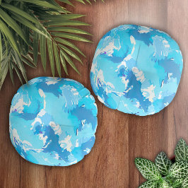 淡い青色の液体抽象芸術パターンと白 ラウンドクッション