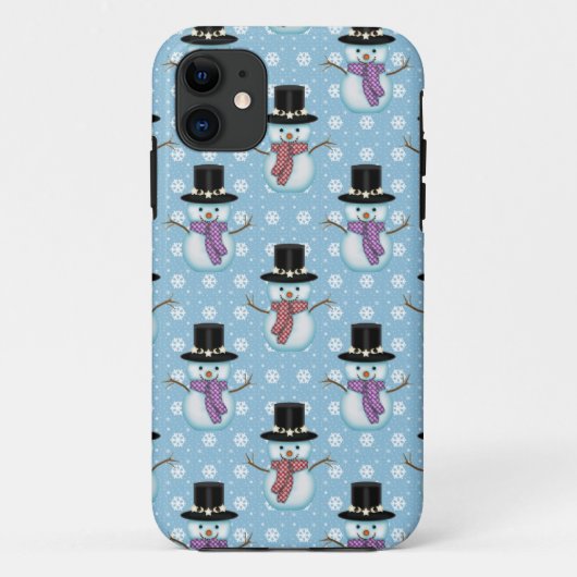 淡い青色の背景に可愛い雪だるまの模様 Case-Mate iPhoneケース (裏面)