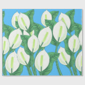 淡い青色の背景に白い平和のユリ ラッピングペーパー (フラット)