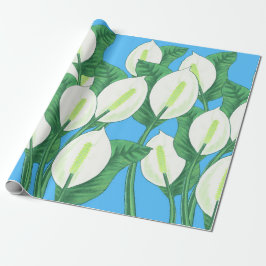 淡い青色の背景に白い平和のユリ ラッピングペーパー