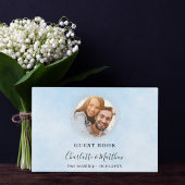 淡い青色の銀色の写真の輝結婚き ゲストブック