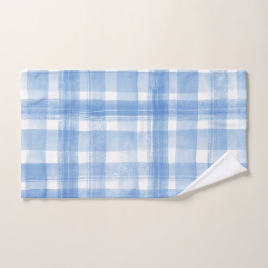 淡い青n白い水の色ギンガム市松模様に バスタオルセット (ハンドタオル)