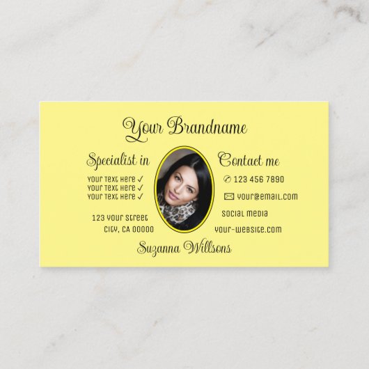 淡い黄色かわいいハートとモノグラムと写真 名刺 (裏面)