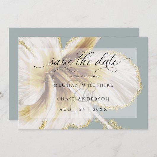 淡い黄色とアイボリーのトロピカルフラワーウォーターカラーＳ セーブザデート (正面/裏面)