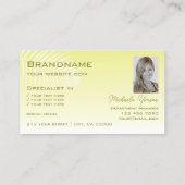 淡い黄色のグラデーションの手のひらの葉のロゴと写真 名刺 (裏面)