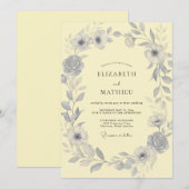 淡い黄色のスレートのリースの結婚式 招待状 (正面/裏面)