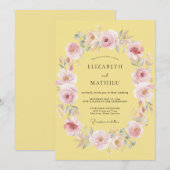 淡い黄色のロマンティックな春の結婚式 招待状 (正面/裏面)