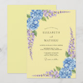 淡い黄色の紫陽花とユーカリの結婚式 招待状 (正面/裏面)