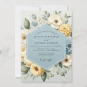 淡い黄色の花の幻想的なウェディング 招待状 (正面)