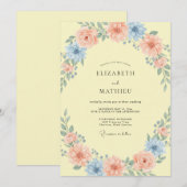 淡い黄色の華やかな夏の結婚式 招待状 (正面/裏面)