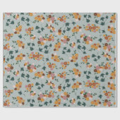 淡かわいらしい青の背景に花の模様 ラッピングペーパー (フラット)
