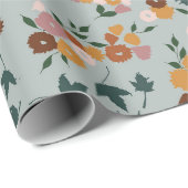 淡かわいらしい青の背景に花の模様 ラッピングペーパー (ロールコーナー)