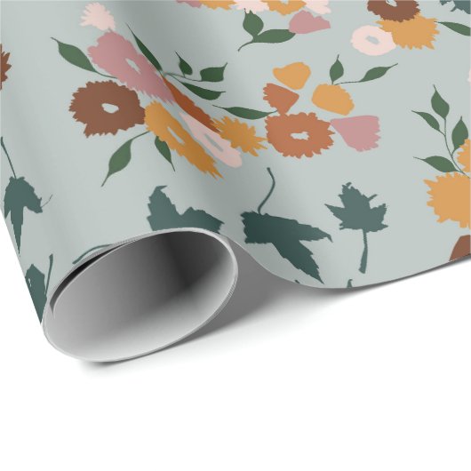 淡かわいらしい青の背景に花の模様 ラッピングペーパー (ロールコーナー)