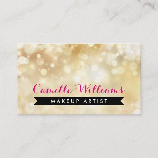 淡エレガントいピンクお洒落の金ゴールド《写真》ぼけ味 名刺 (正面)