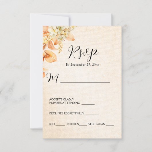 淡オレンジクリーム秋花のウェディング 出欠カード (正面)