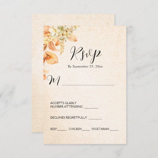 淡オレンジクリーム秋花のウェディング 出欠カード (正面/裏面)