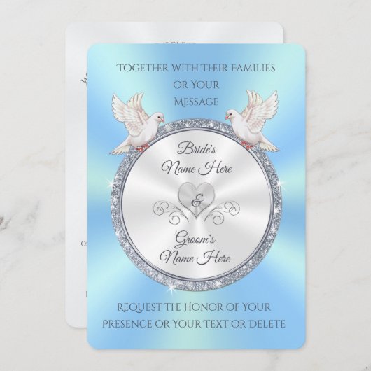 (淡カスタムい青と白の結婚式招待状) 招待状 (正面/裏面)