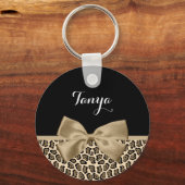 淡ガーリーい茶色のジャガーかわいい茶色の弓の名前 キーホルダー (正面)