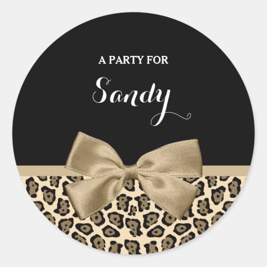 淡ガーリーい茶色のジャガーかわいい茶色の弓の名前 ラウンドシール (正面)