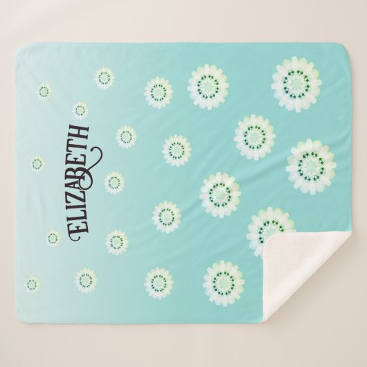 淡パーソナライズされたい青の花柄 シェルパブランケット (正面(横))