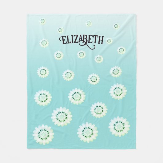 淡パーソナライズされたい青の花柄 フリースブランケット (正面)