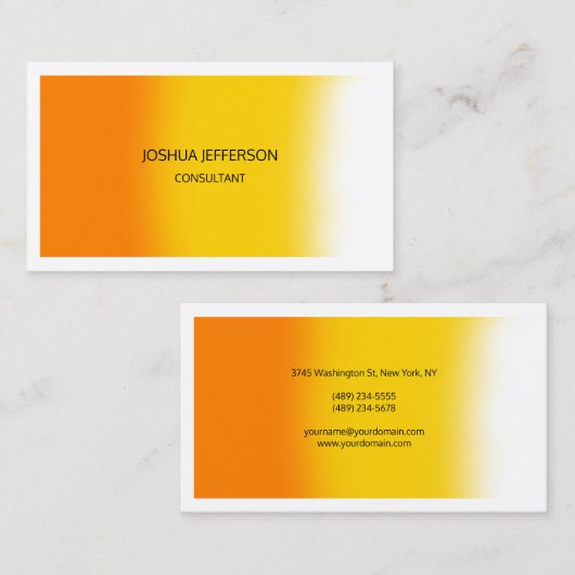 淡モダンいオレンジ色の黄色の白の両面 名刺 (正面/裏面)