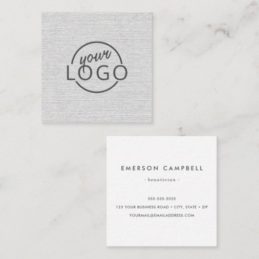 淡モダンミニマルい灰色のリネカスタムンロゴ スクエア名刺 (正面/裏面)